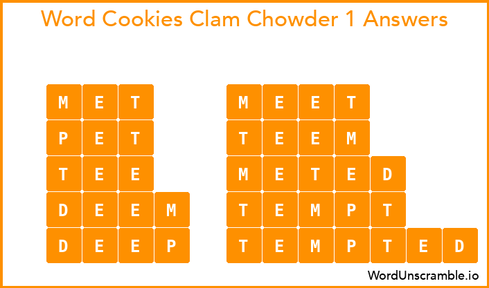 Word Cookies Clam Chowder 1 Answers