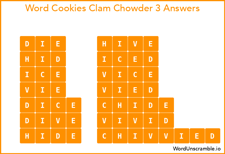 Word Cookies Clam Chowder 3 Answers
