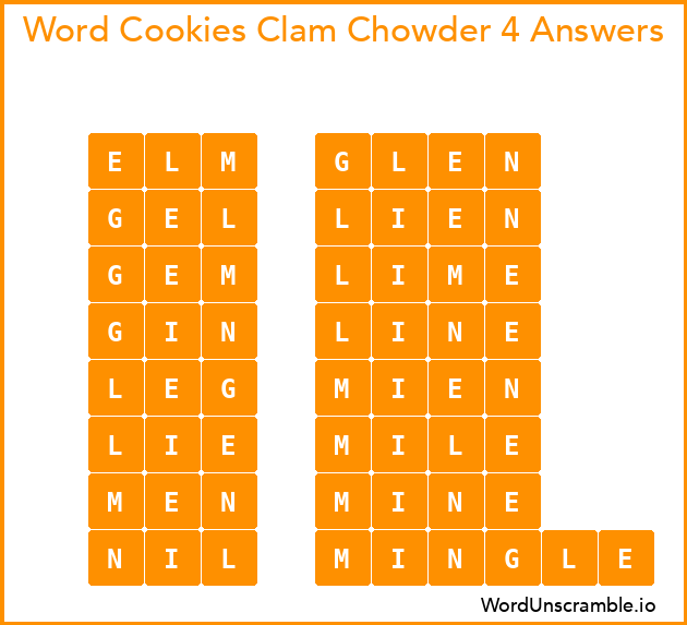 Word Cookies Clam Chowder 4 Answers