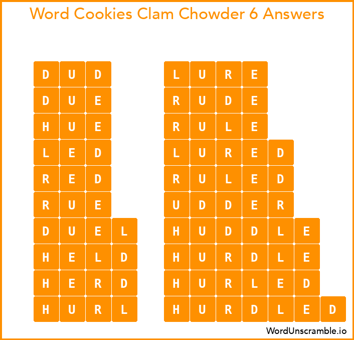 Word Cookies Clam Chowder 6 Answers