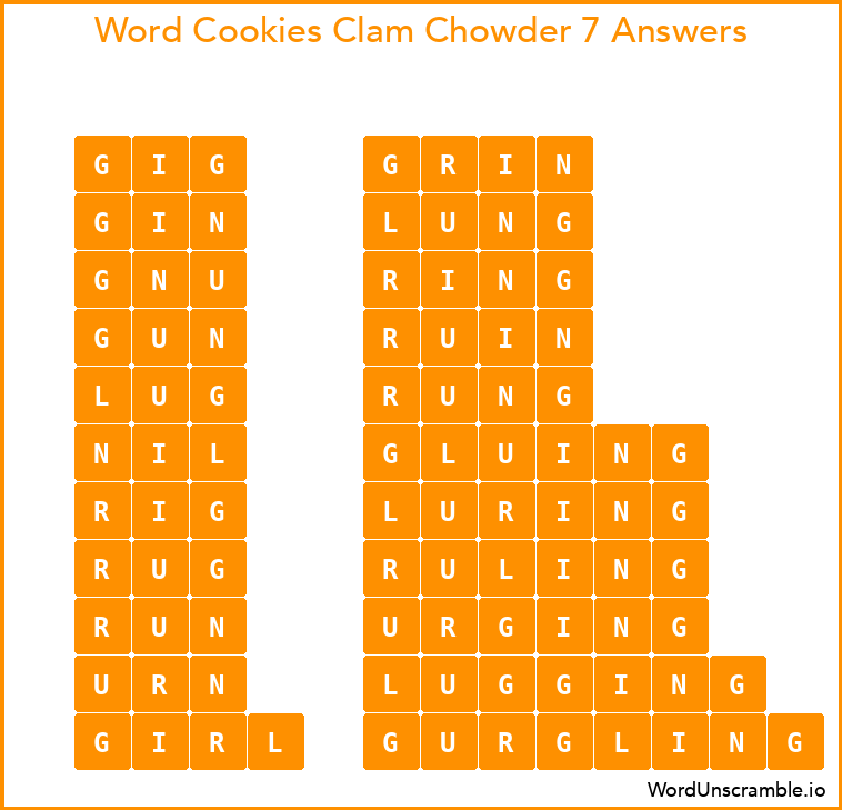 Word Cookies Clam Chowder 7 Answers