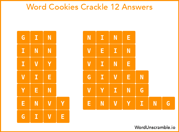 Word Cookies Crackle 12 Answers