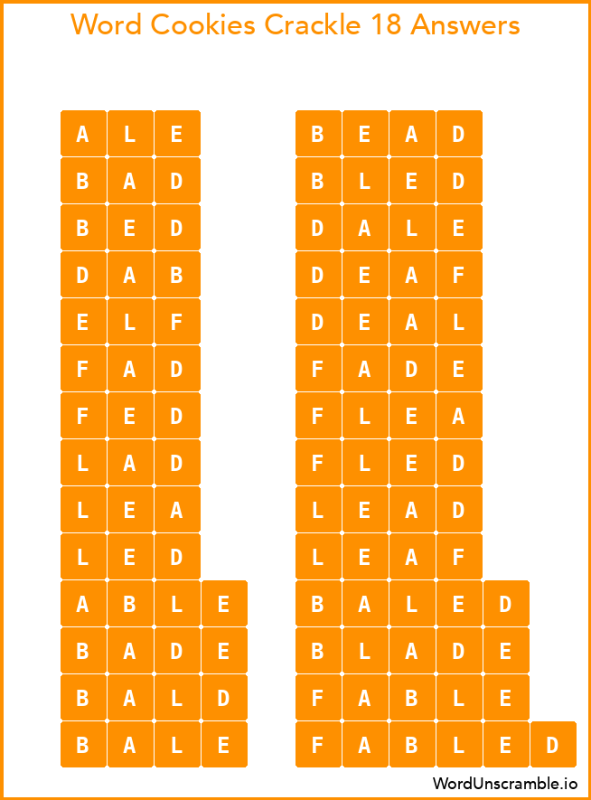 Word Cookies Crackle 18 Answers