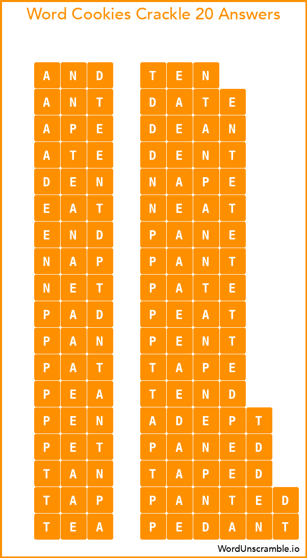 Word Cookies Crackle 20 Answers