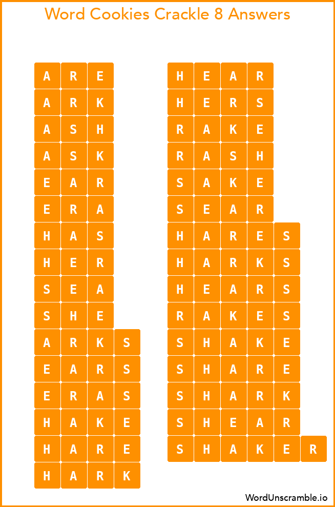 Word Cookies Crackle 8 Answers