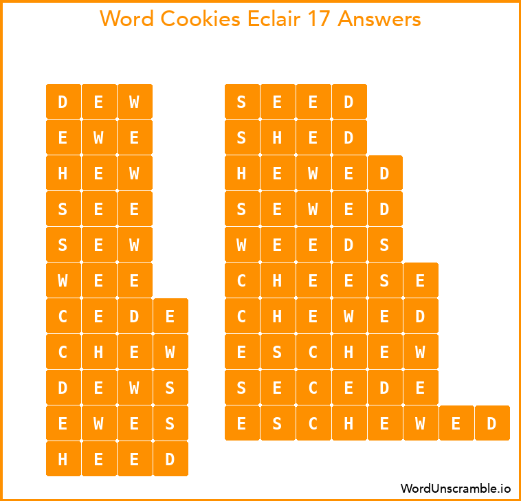 Word Cookies Eclair 17 Answers