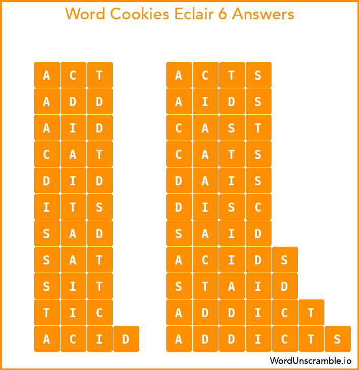 Word Cookies Eclair 6 Answers