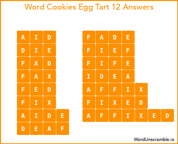 Word Cookies Egg Tart 12 Answers