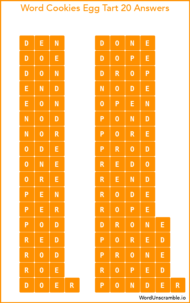 Word Cookies Egg Tart 20 Answers