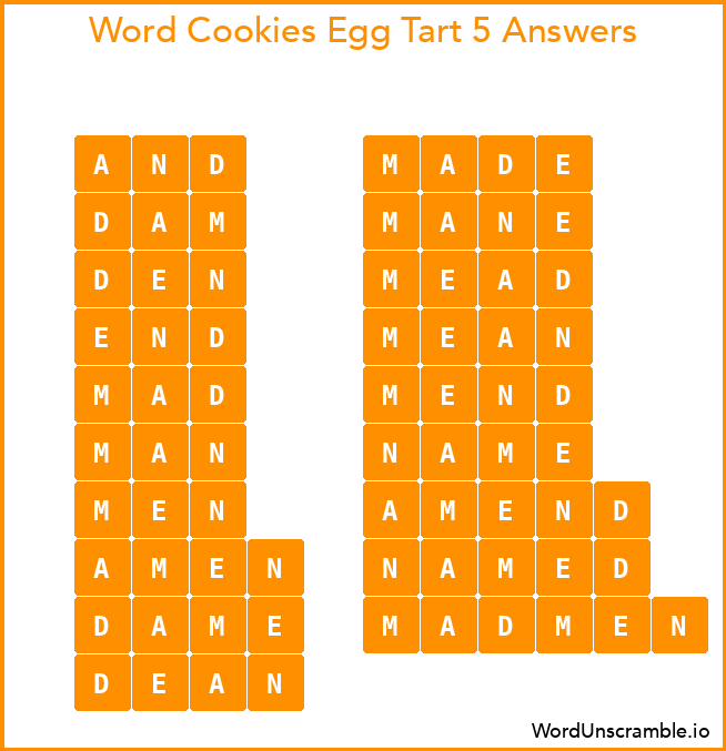 Word Cookies Egg Tart 5 Answers