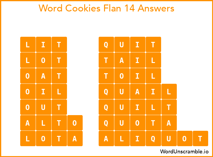 Word Cookies Flan 14 Answers