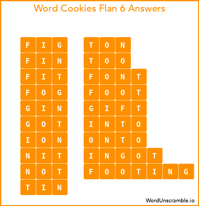 Word Cookies Flan 6 Answers