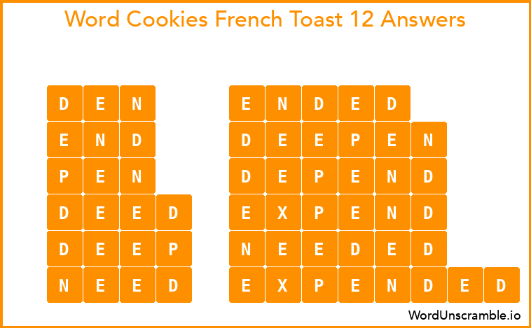 Word Cookies French Toast 12 Answers