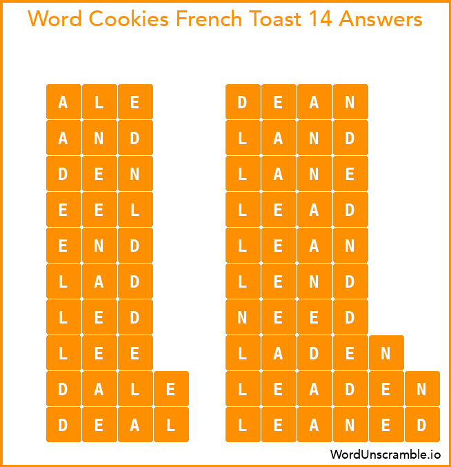 Word Cookies French Toast 14 Answers