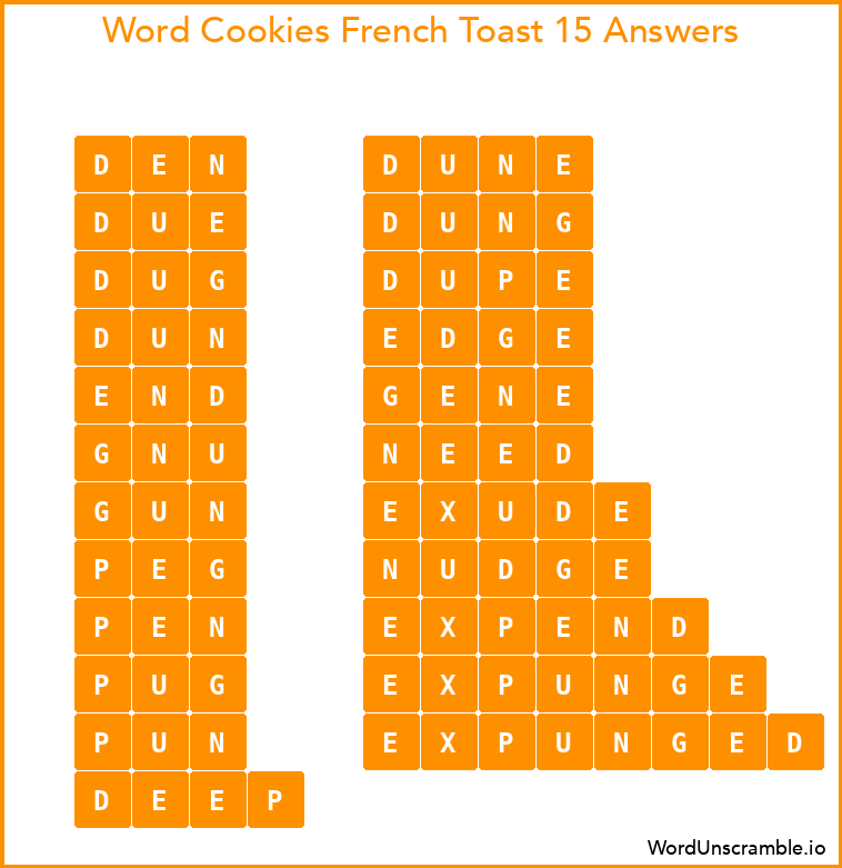 Word Cookies French Toast 15 Answers
