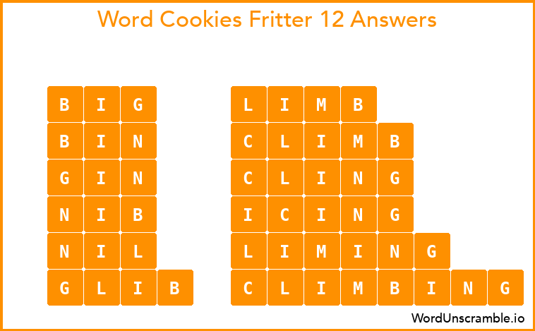 Word Cookies Fritter 12 Answers