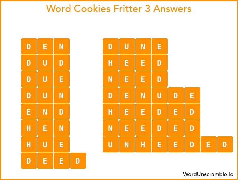 Word Cookies Fritter 3 Answers
