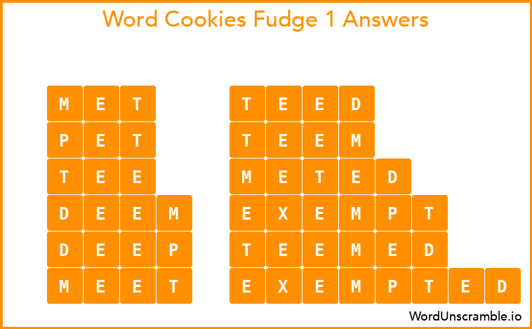 Word Cookies Fudge 1 Answers