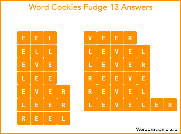 Word Cookies Fudge 13 Answers