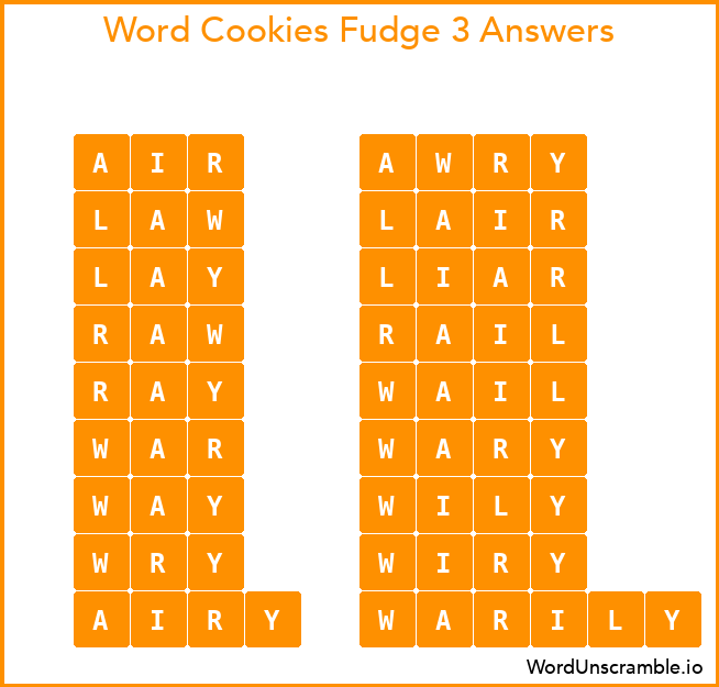 Word Cookies Fudge 3 Answers