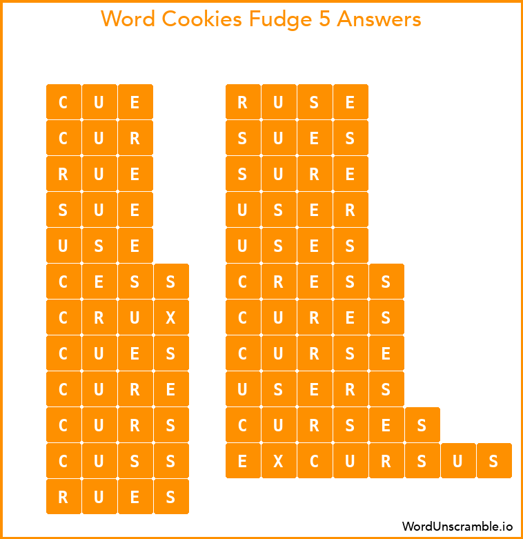 Word Cookies Fudge 5 Answers