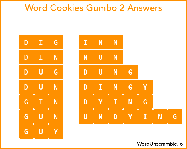 Word Cookies Gumbo 2 Answers