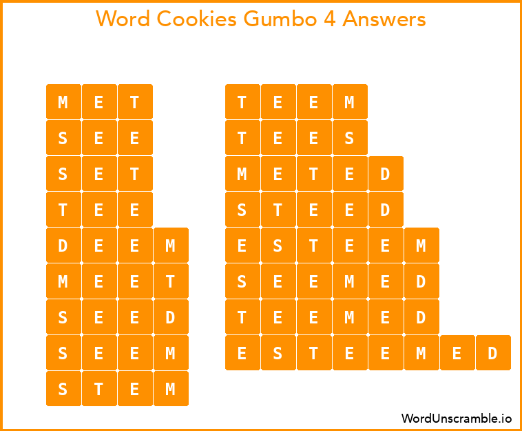 Word Cookies Gumbo 4 Answers
