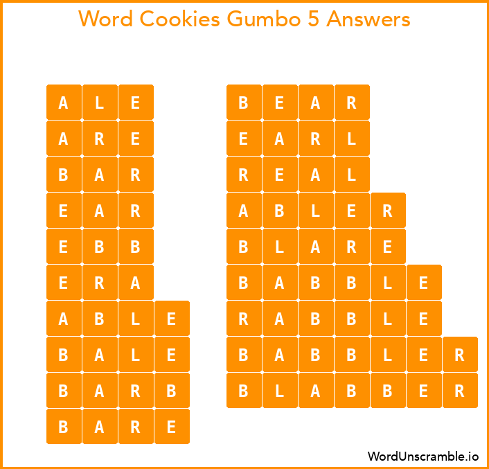 Word Cookies Gumbo 5 Answers