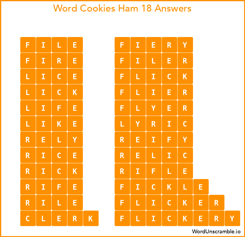 Word Cookies Ham 18 Answers