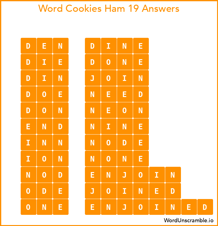 Word Cookies Ham 19 Answers