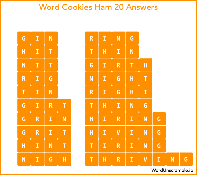Word Cookies Ham 20 Answers