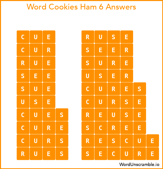 Word Cookies Ham 6 Answers