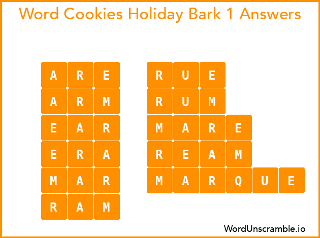 Word Cookies Holiday Bark 1 Answers