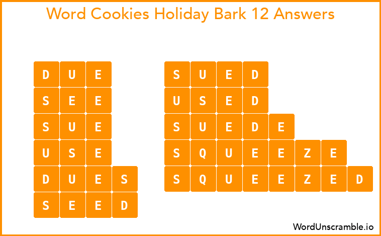 Word Cookies Holiday Bark 12 Answers