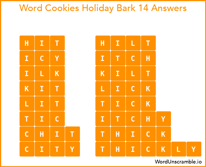 Word Cookies Holiday Bark 14 Answers