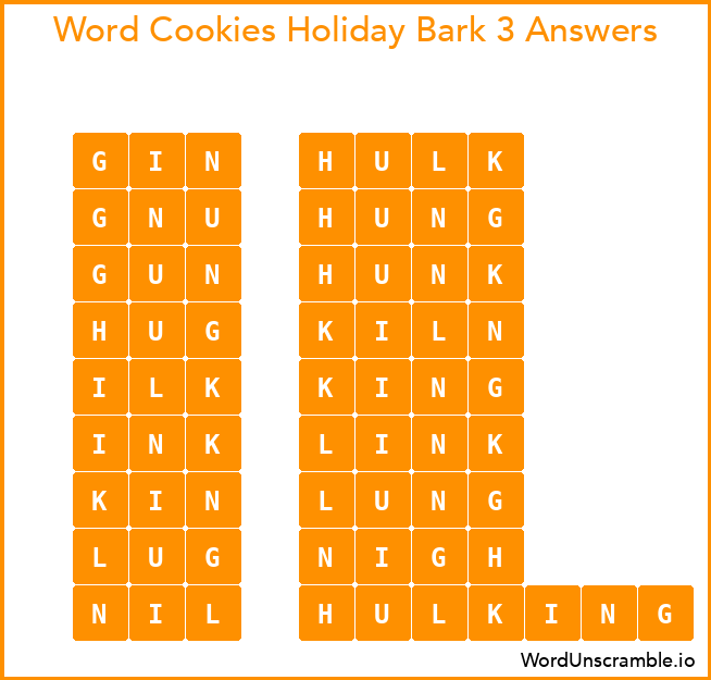 Word Cookies Holiday Bark 3 Answers