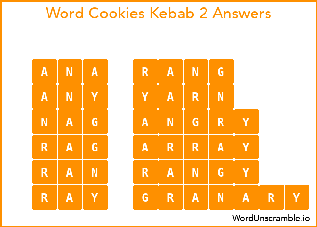 Word Cookies Kebab 2 Answers