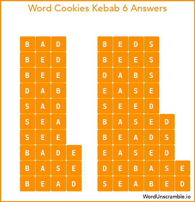 Word Cookies Kebab 6 Answers