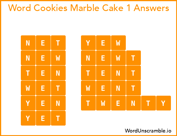 Word Cookies Marble Cake 1 Answers