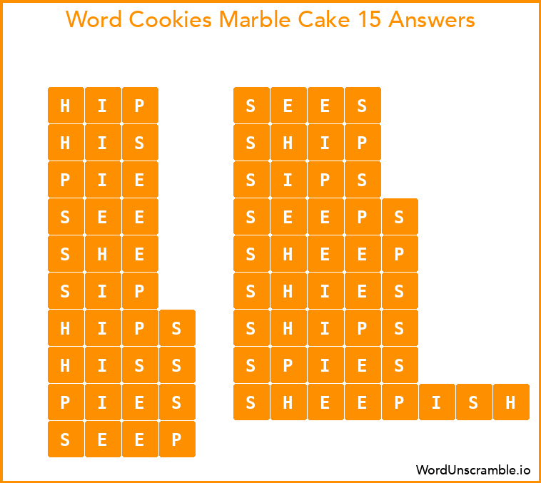 Word Cookies Marble Cake 15 Answers