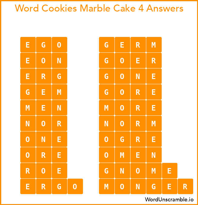 Word Cookies Marble Cake 4 Answers