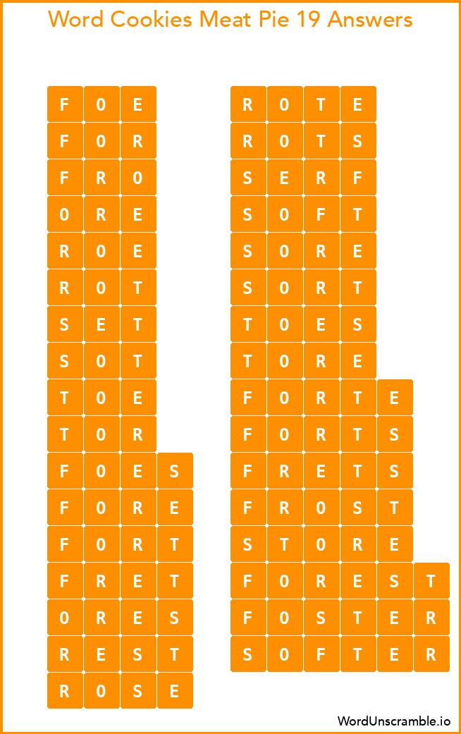 Word Cookies Meat Pie 19 Answers
