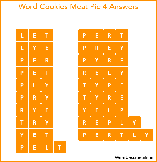 Word Cookies Meat Pie 4 Answers