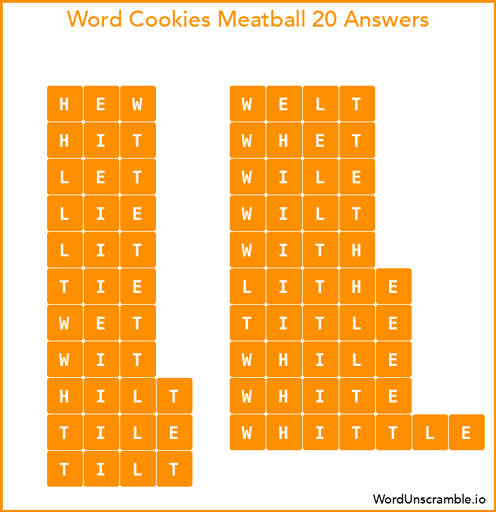 Word Cookies Meatball 20 Answers