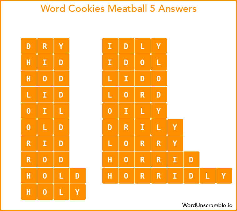 Word Cookies Meatball 5 Answers