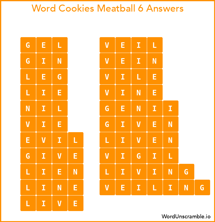 Word Cookies Meatball 6 Answers