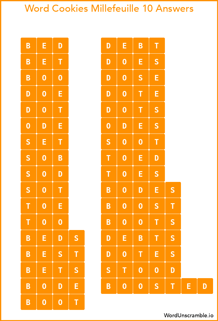 Word Cookies Millefeuille 10 Answers