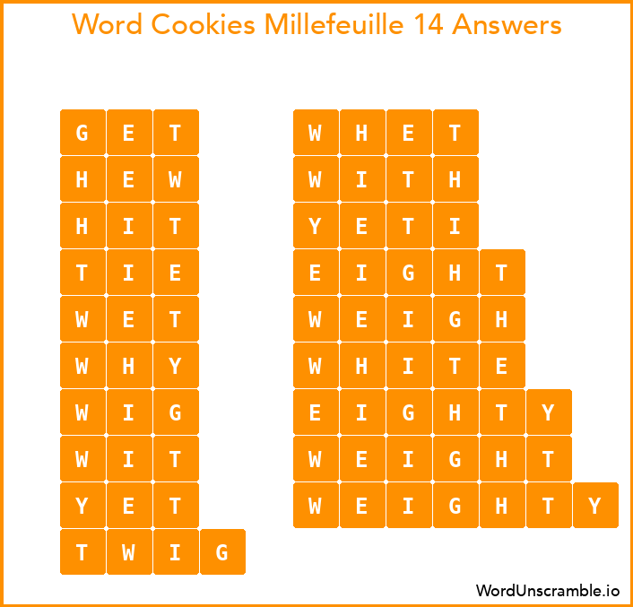 Word Cookies Millefeuille 14 Answers