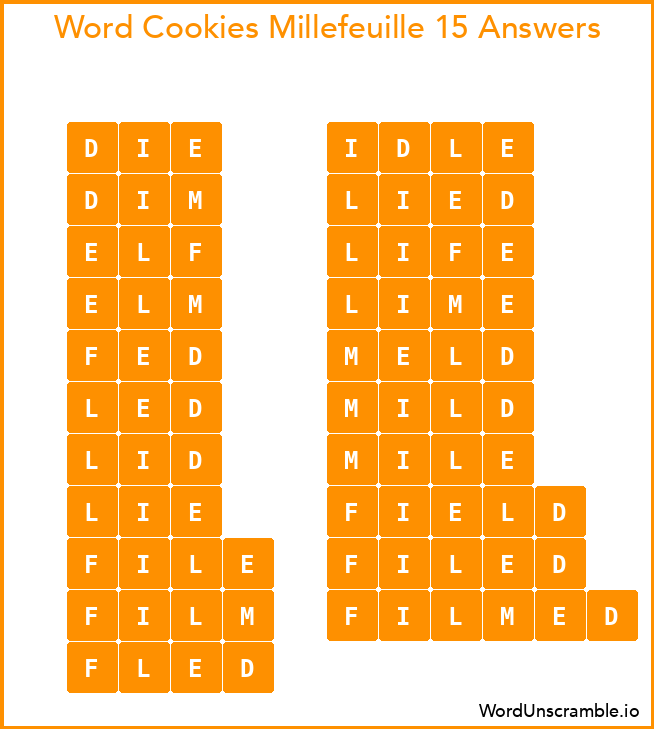 Word Cookies Millefeuille 15 Answers