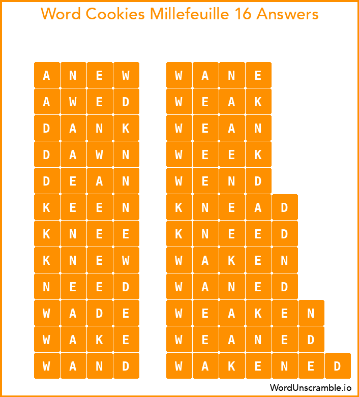 Word Cookies Millefeuille 16 Answers